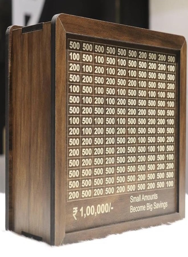NOMAZO Wooden Money Saving Box ₹1,00,000 Target Piggy Bank with Goal Tracker Smart Cash & Coin Vault for Kids & Adults Personal Finance Saving Challenge Box - Image 2